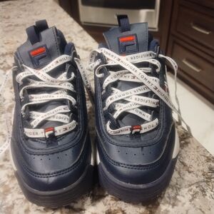 Fila Kids Navy and White Athletic Sneakers with Red Accents